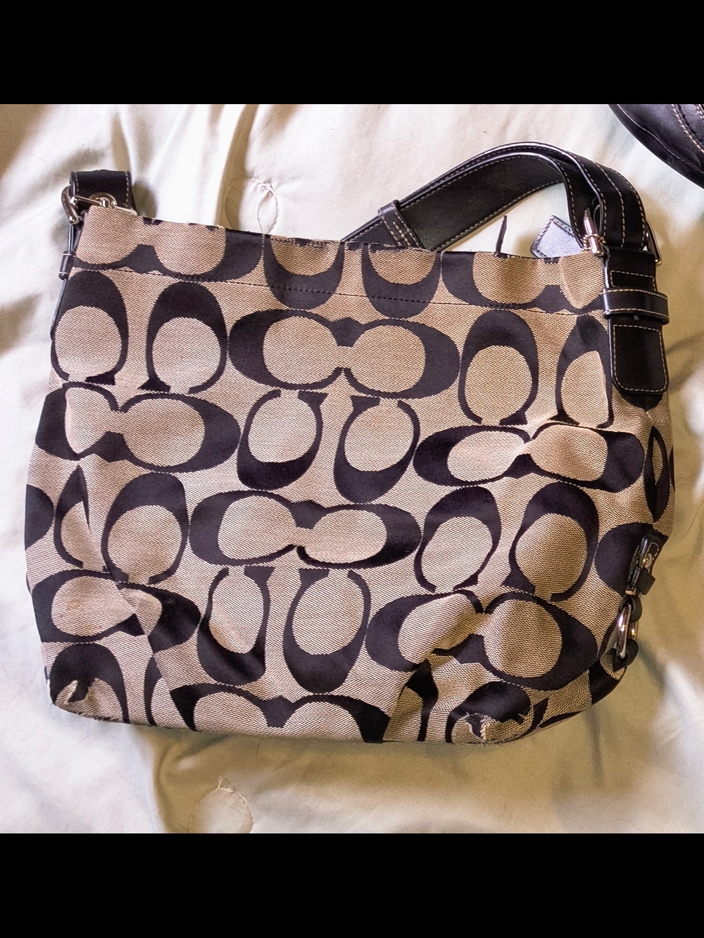 Coach Signature Shoulder Bag in Khaki Grey and Black